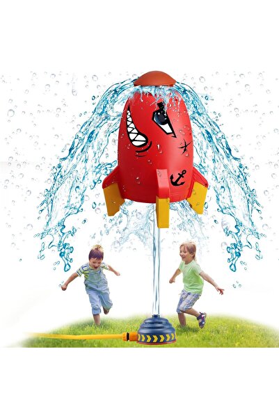 Yelajoy Sprinkler Rocket Launcher Water Toys, With 360 Rotating, EVA foam, Gift for Kids 3+, Red
