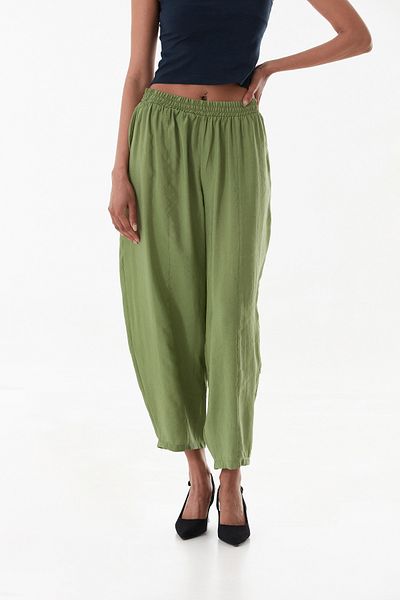 Fulla Moda Grassy Ayrobin Fabric Baggy Trousers with Elastic Waist