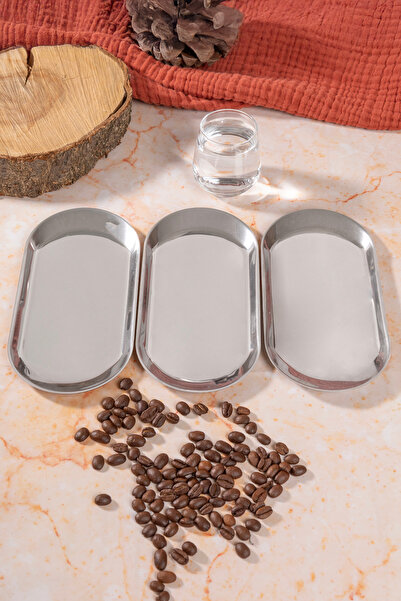 Aslı Hediyelik 3'lü Küçük (19 CM) Kayık Oval Gümüş Paslanmaz Çelik Çerezlik M...
