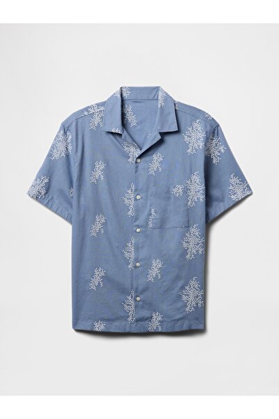 GAP Erkek Mavi Keten Karışımlı Desenli Gömlek