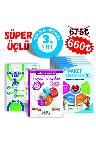 Analiz Yayınları Analiz 3.sınıf Süper 3'lü (6'lı Paket Deneme+yaprak Test+soru Bankası)