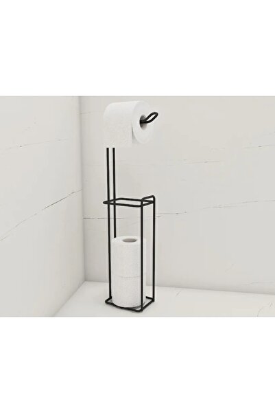 BellaBagno Suport pentru role de toaletă negru mat, picior cu rezervă decorativă