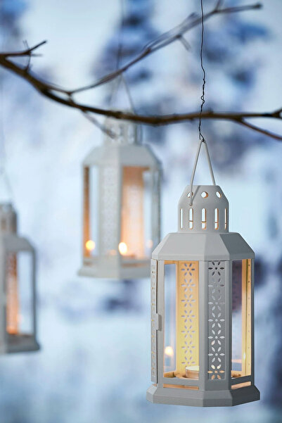 Binbirreyon Askılı Mum Feneri Tealight Mumluk 22cm Lame Gri MA102