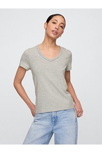 GAP Kadın Gri V Yaka T-Shirt