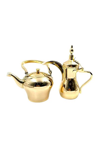 aljahwari Plain gold coffee pot and jug set, medium