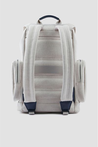 PAUL&SHARK Leather Logo Embroidered Compact Canvas Beige Backpack for Men 25418102 -347
