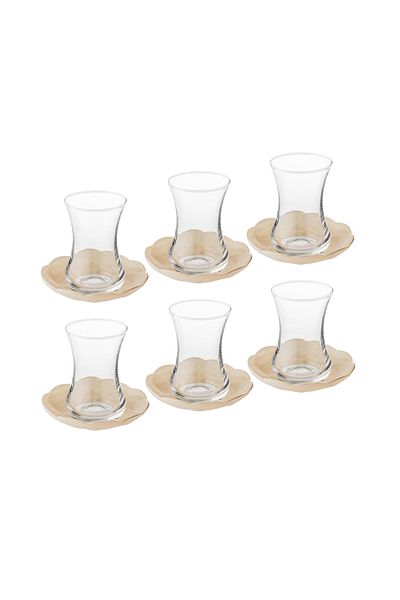 Dania Beautiful And Elegant Beige Glass Tea Cup And Saucer Set Consisting Of 6 Cups And 6 Saucers