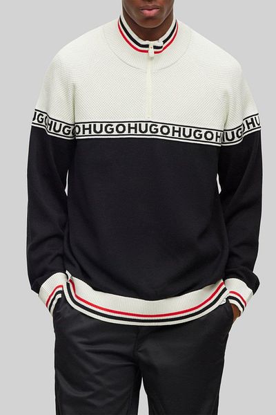 HUGO Cotton and Silk Blend Regular Fit Half Zipper High Collar Sweater Men's SWEATER 50492800 333