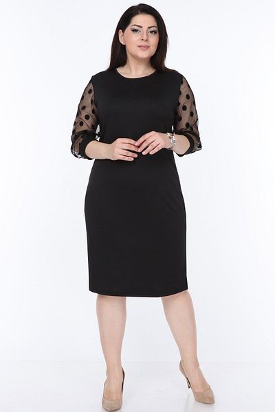 sharin Γυναικείο Μαύρο Μίντι Μήκος Φόρεμα Plus Size 12A-2312