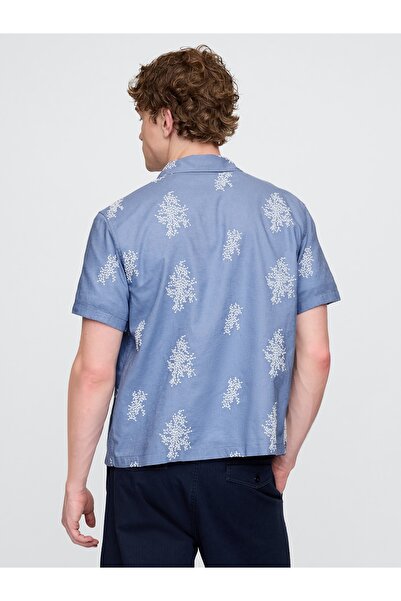 GAP Erkek Mavi Keten Karışımlı Desenli Gömlek