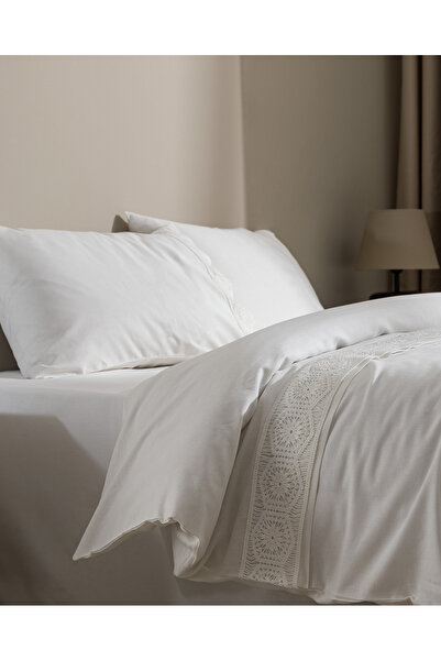 Madame Coco Eolya Çift Kişilik %100 Pamuk Chambre Nevresim Takımı - Beyaz