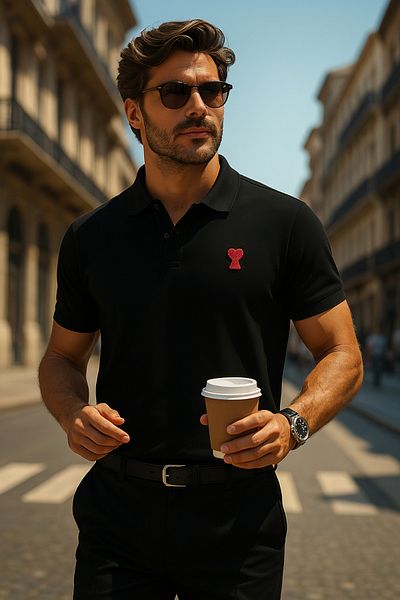 Enjoy تي شيرت رجالي بياقة بولو باللون الأسود ونمط خاص وتصميم أنيق 100% قطن