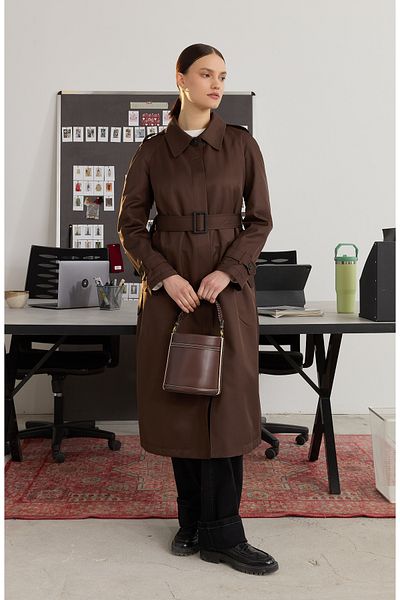 Fatma Atasoy Single Breasted Bitter Brown Trench Coat