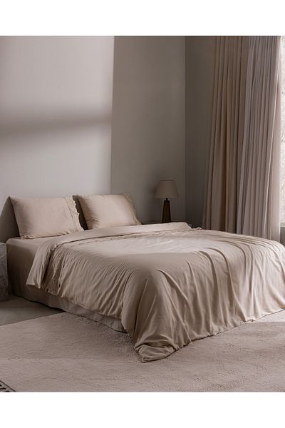 Madame Coco Beige 100% Cotton Double Eolya Chambre Duvet Cover Set