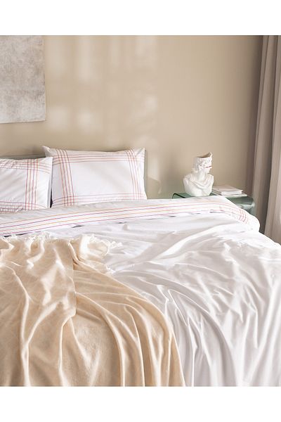 Madame Coco Holly Double 100% Cotton Duvet Cover Set - White/Orange
