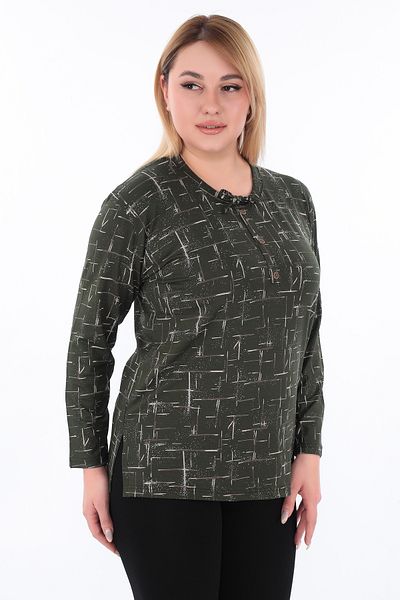 AfifeCOLLECTİON Plus Size Mother Blouse Lurex Viscose Cotton Fabric