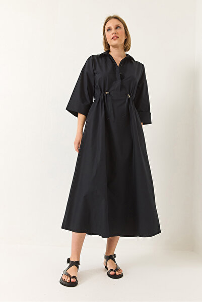 Bianco Lucci Γυναικείο φόρεμα ποπλίνα με ρυθμιζόμενο μισό μανίκι με κουμπιά 60283194