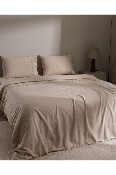 Madame Coco Beige 100% Cotton Double Eolya Chambre Duvet Cover Set