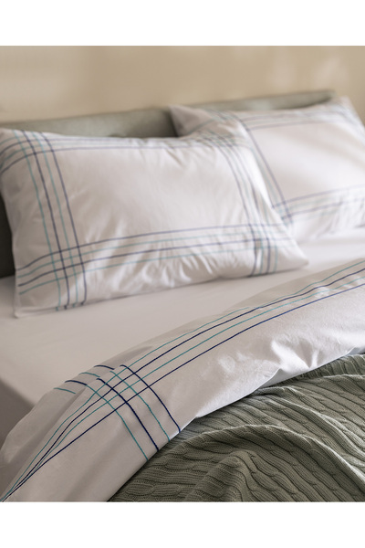 Madame Coco Holly Double 100% Cotton Duvet Cover Set - White/Turquoise