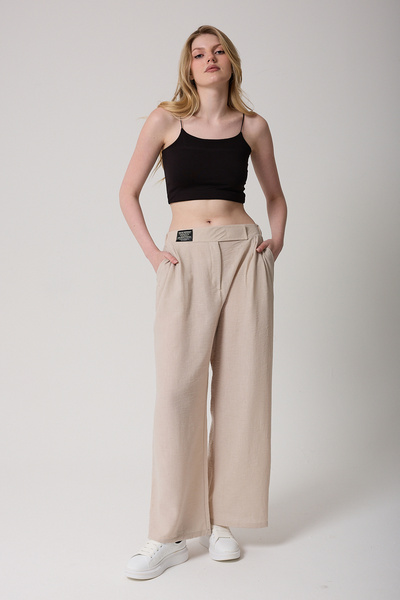 freemen Kadın Bej Yüksek Bel Cırtlı Palazzo Pantolon