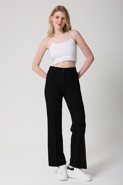 freemen Kadın Yüksek Bel Siyah Toparlayıcı İspanyol Paça Palazzo Pantolon