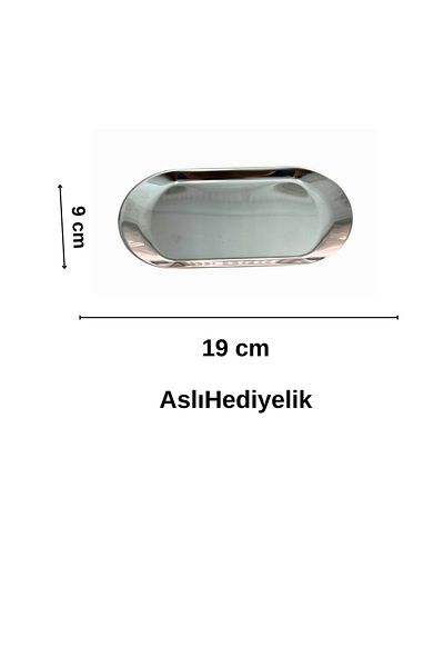 Aslı Hediyelik Small (19 cm) Oval Silver Stainless Steel Boat & Snack Bowl & Sauce Bowl Plate
