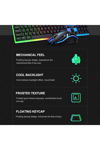 T-WOLF Gaming Keyboard and Mouse Combo - 104-Key Compact RGB Backlit Gaming Keyboard with Mechanical Feel