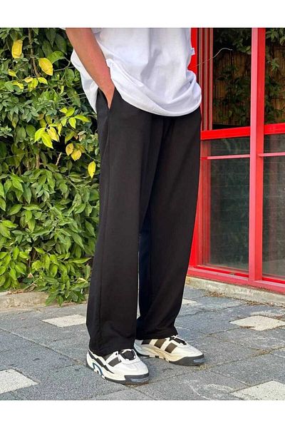 UYN SPORT Unisex Large Size Oversized Two Thread Black Sweatpants