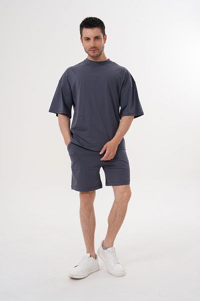 ACTIVE MODA - MEN'S SMOKED SHORT SLEEVE TSHIRT - SHORTS SET 2-PIECE PLUS SIZE OVERSIZED COTTON