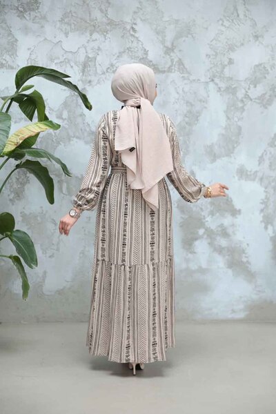 Neva Style Desenli Vizon Tesettür Elbise 23921V