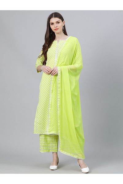 Libas By Styli طقم كورتا مطبوع مع بالازو ودوباتا شيفون سادة