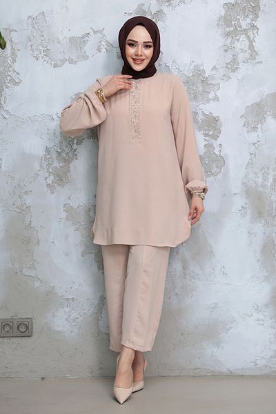 Neva Style طقم حجاب بيج مزدوج (12802BEJ)