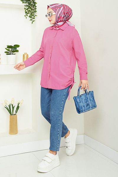ModaMerve Side Lace Tunic 406Evo1065-M Fuchsia