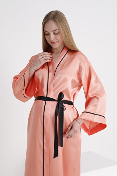 Miss Dünya Lissa Piping Bat Sleeve Maternity and Maternity Satin Dressing Gown