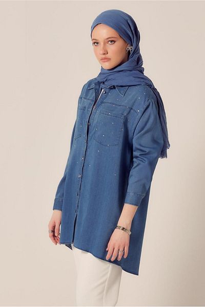 Alvina Stone Printed Denim Tunic 45508