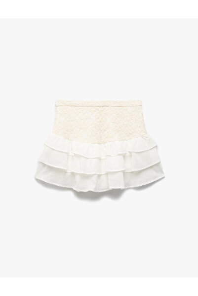 Koton Katlı Dantel Dokulu Beli Bağcıklı Şifon Mini Etek