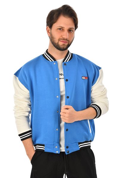 Rizz up Мъжко синьо палто с колежанска яка с три нишки 2304775