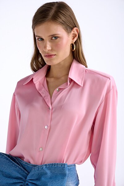 NOK İSTANBUL Sateen Touch Vatkalı Gömlek Pembe