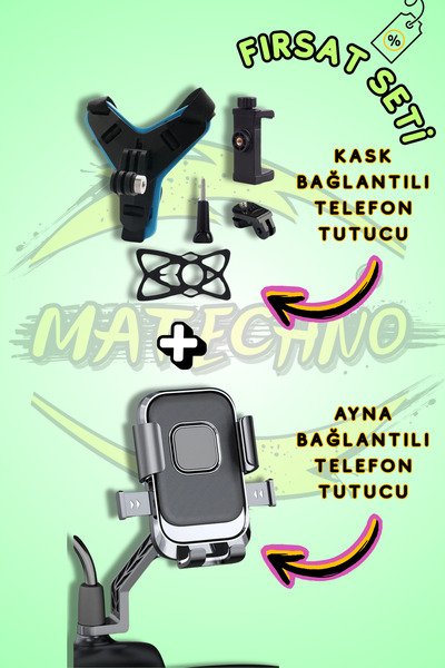 MATECHNO Fırsat Seti Motosiklet Kask Bağlantılı Telefon Tutucu ve Motorsiklet...