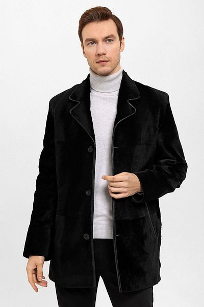 Deriderim Black Richard Lined Wool Men's Genuine Leather Coat