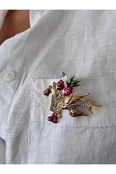 Pelin Aksesuar Love Yazılı Mektup Taşıyan Kuş Broş