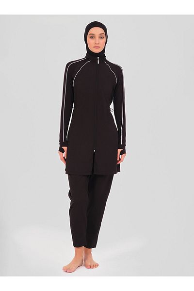 ALFASA Λεπτομερές μαγιό Hijab Raglan Sleeve - Μαύρο -