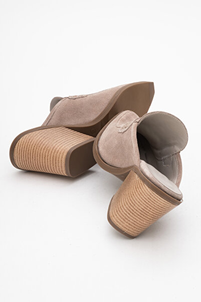 Dericlub Γυναικείες παντόφλες Western με μυτερό τακούνι από γνήσιο δέρμα Zy 8039 Mink