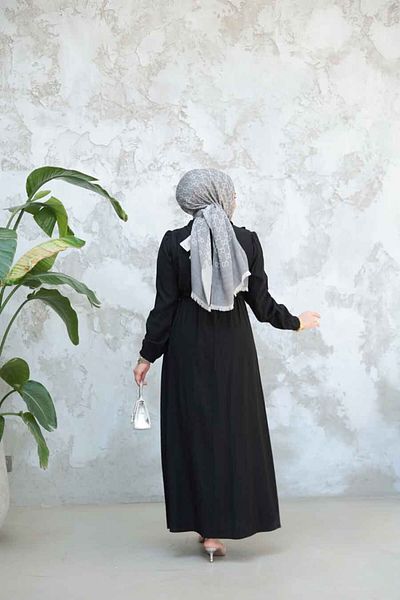 Neva Style Zippered Black Hijab Dress 17021S