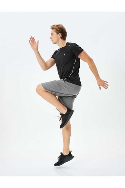 Koton Cotton Blend Sports Shorts with Lace-Up Waist and Flap Pocket Detail