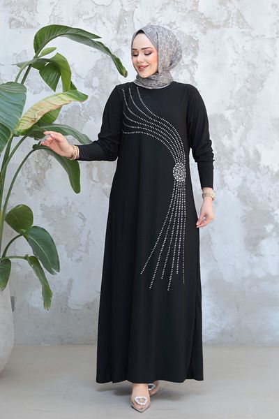 Neva Style Rochie neagră cu mărgele Hijab 9345S