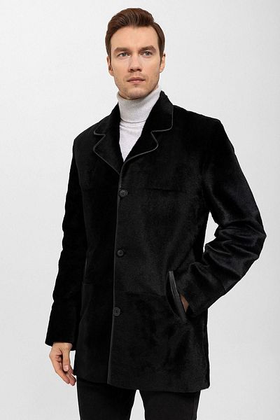 Deriderim Black Richard Lined Wool Men's Genuine Leather Coat