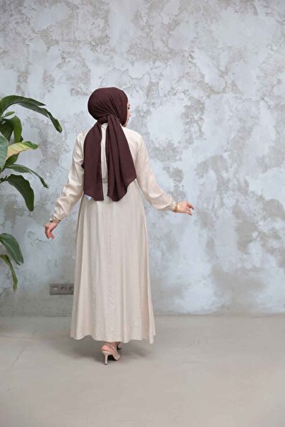 Neva Style Beige Hijab Dress - Buttoned 17131Bej