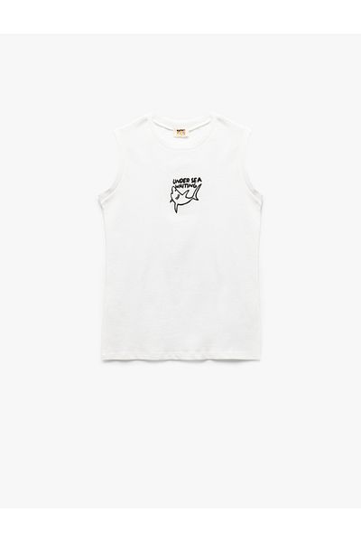 Koton Crew Neck Shark Embroidery Detailed Cotton Tank Top