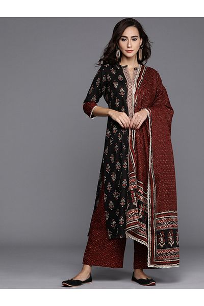 Libas By Styli All-Over Print Straight Kurta and Palazzo with Dupatta Set